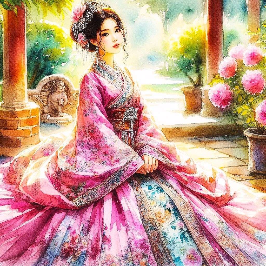 お祝いのピンクの着物 オンラインパズル