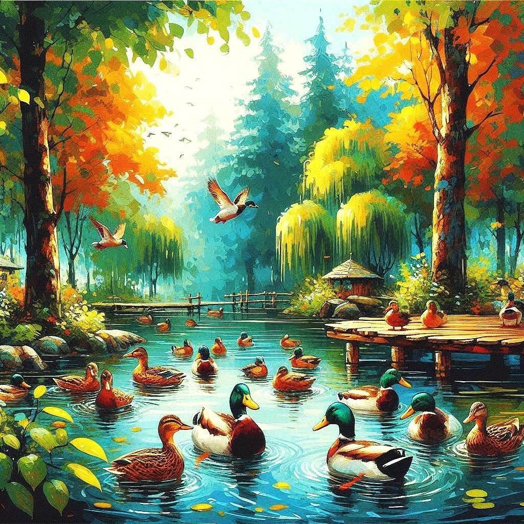O turmă de rațe locuia în parc jigsaw puzzle online