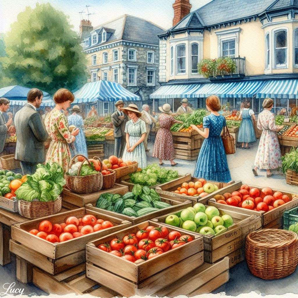 Urocze rynek na świeżym powietrzu w małym miasteczku puzzle online