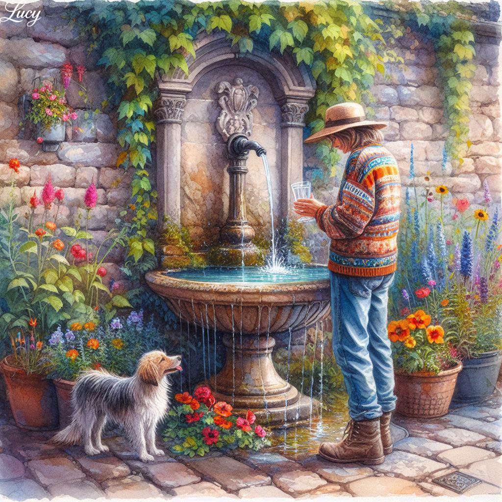 Fontanna na ścianie kamienia naturalnego puzzle online