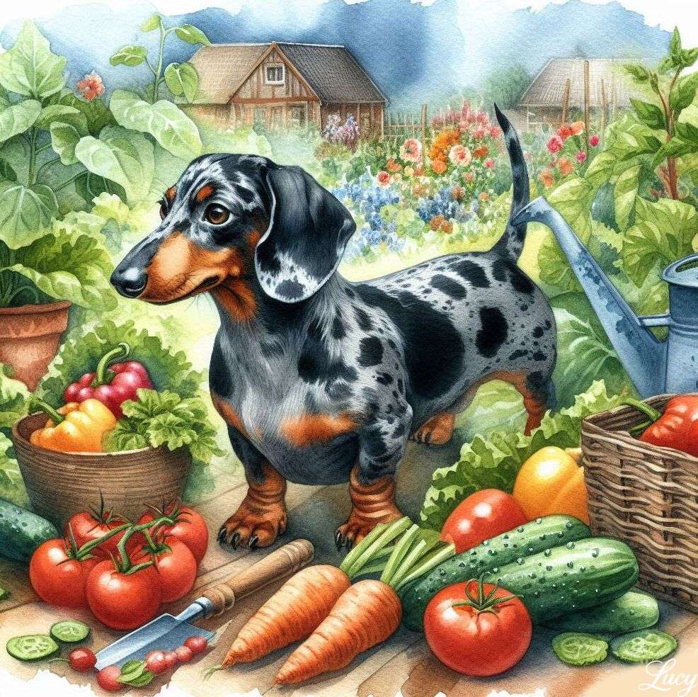 Dapple jamnik w ogrodzie warzywnym puzzle online