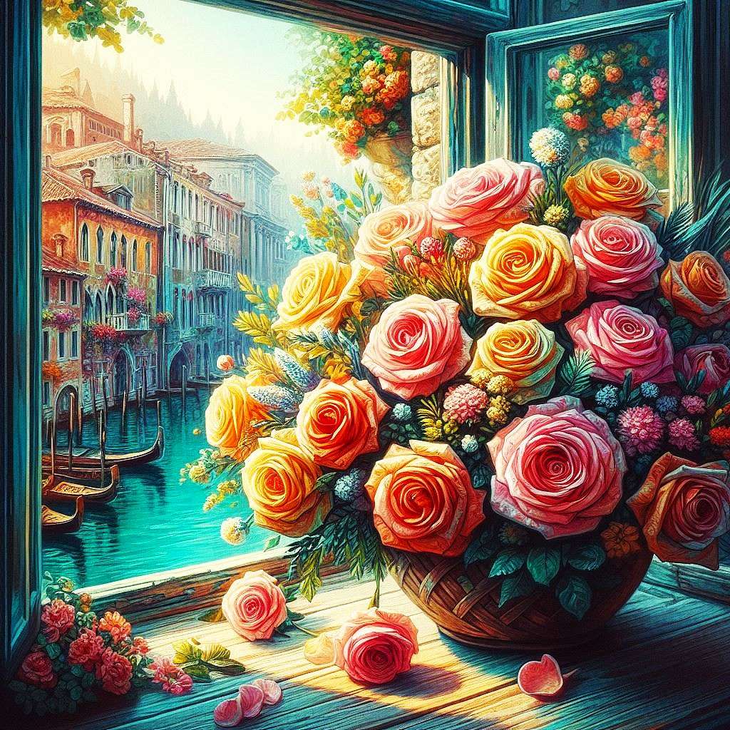 różane okno na Wenecję puzzle online