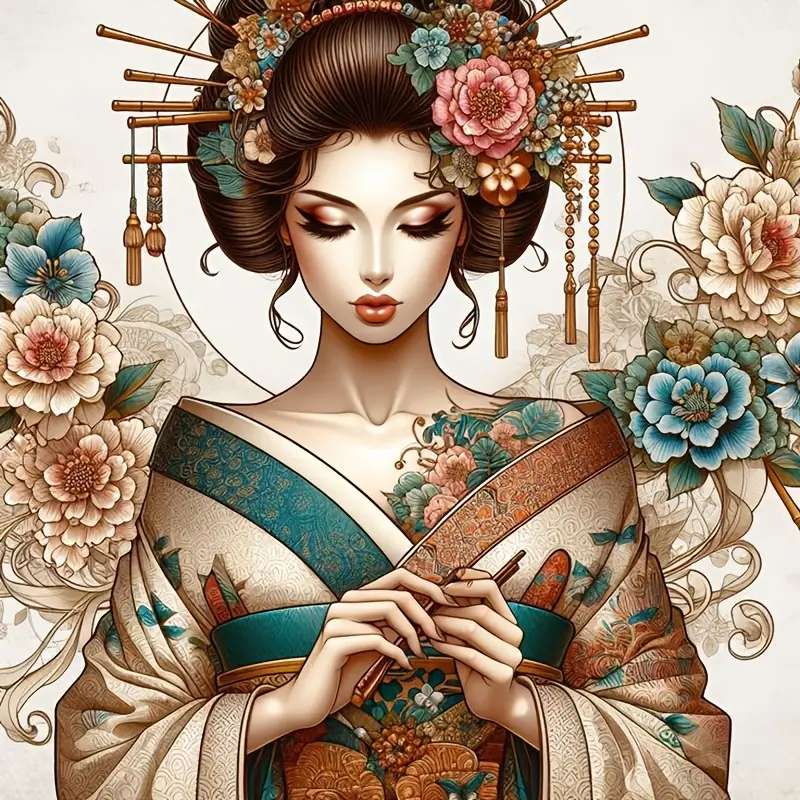 japonka w tradycyjnym kimonie puzzle online