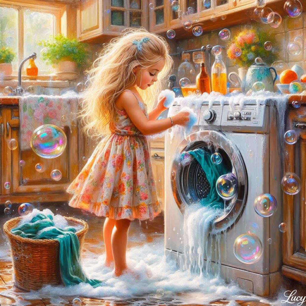 Jest otoczona wodą i bąbelkami puzzle online
