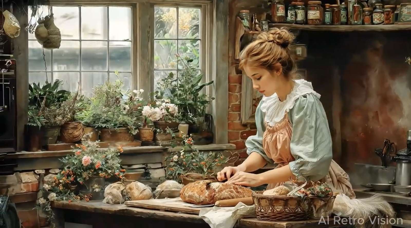 Girl de nettoyage dans une cuisine confortable puzzle en ligne