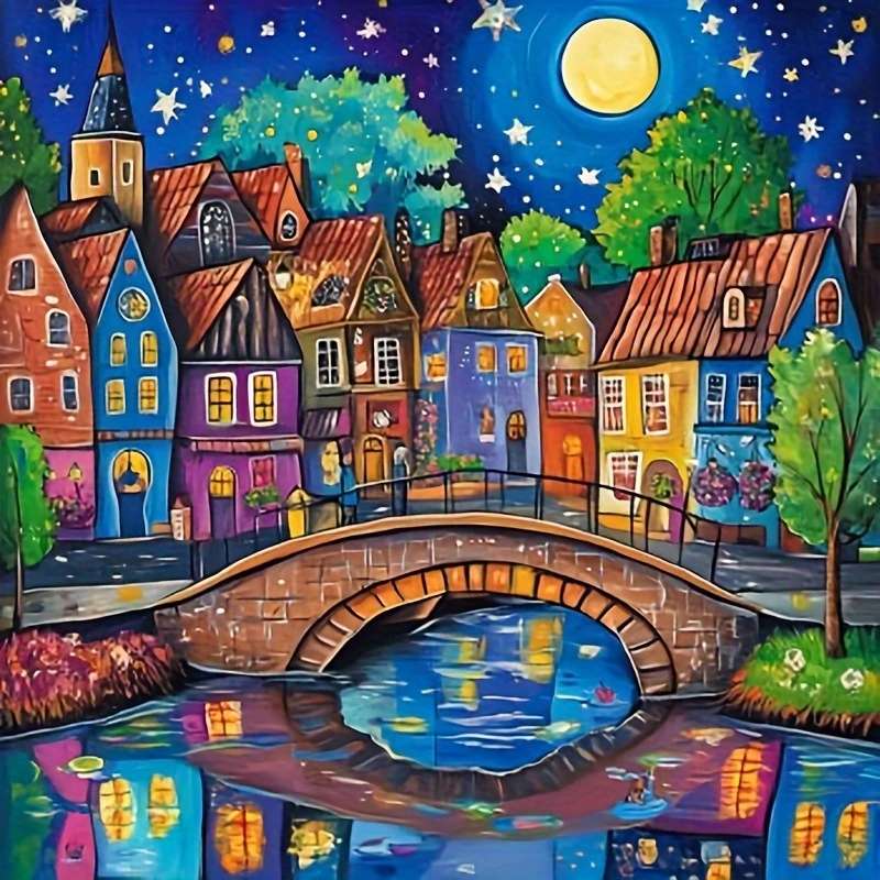 domy przeglądają się w wodzie puzzle online