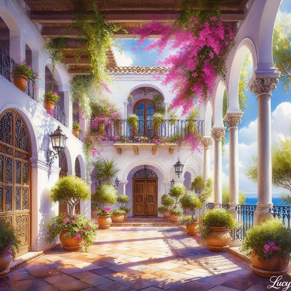 地中海の白い中庭 オンラインパズル