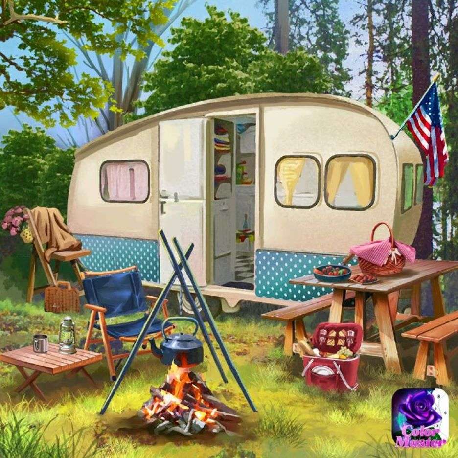 no campo com uma caravana quebra-cabeças online