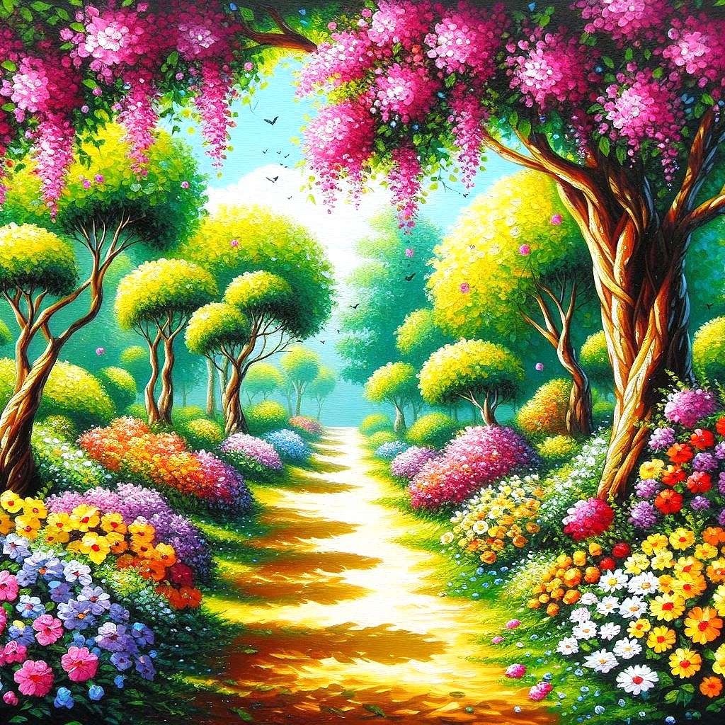 ścieżka wśród kwiatów puzzle online