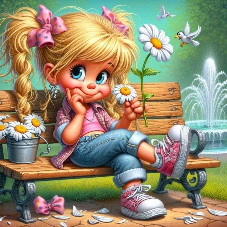 Blonde et marguerites puzzle en ligne