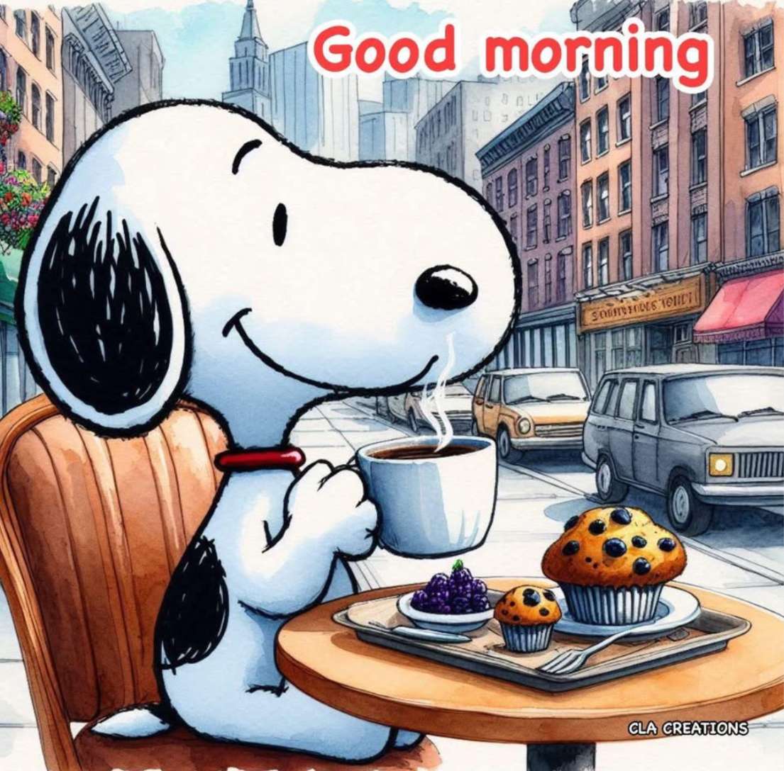 メインストリートで甘い朝食を食べているスヌーピー ジグソーパズルオンライン