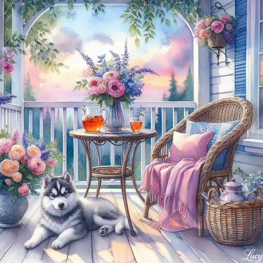 Ganek w spokojny letni wieczór puzzle online