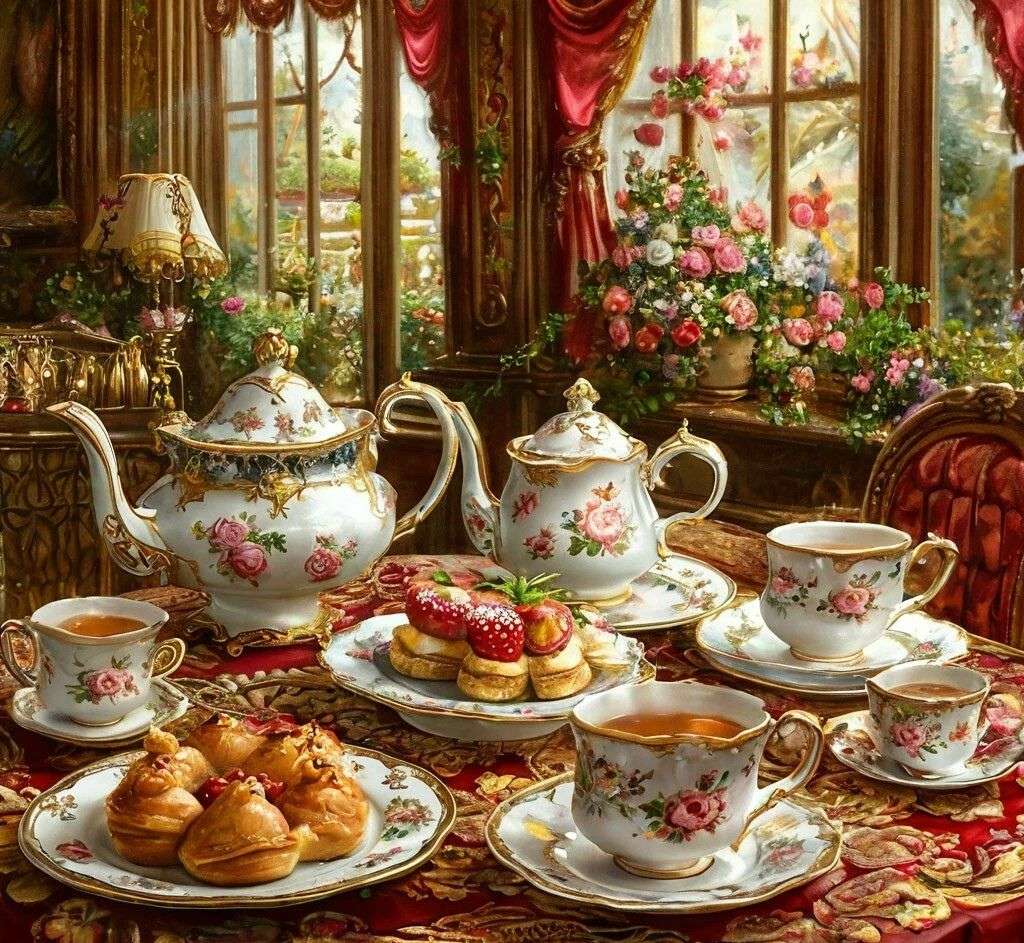 Piękna porcelanowa usługa herbaty puzzle online