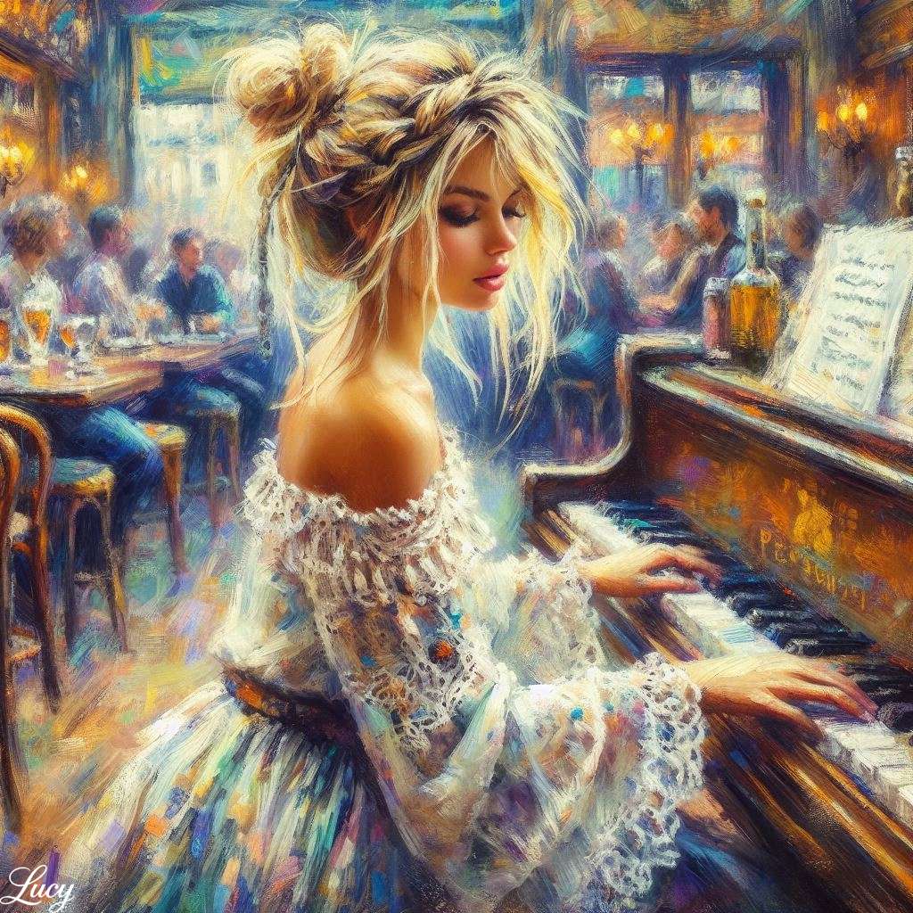 Une belle femme jouant du piano au bar puzzle en ligne