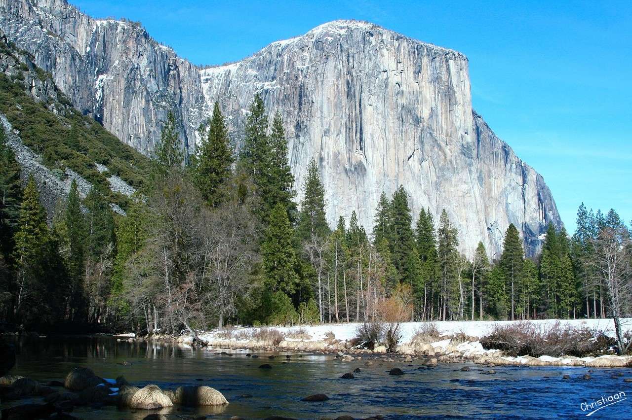 Yosemite, rzeka, śnieg. puzzle online