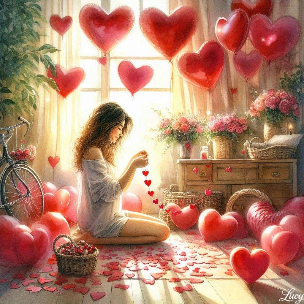 Stringing razem dekoracje serca puzzle online