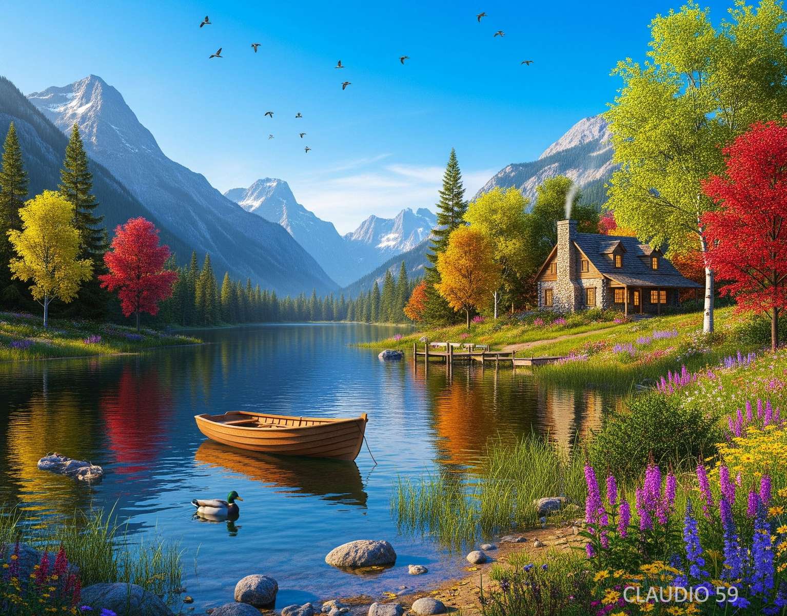 Łódź nad jeziorem puzzle online