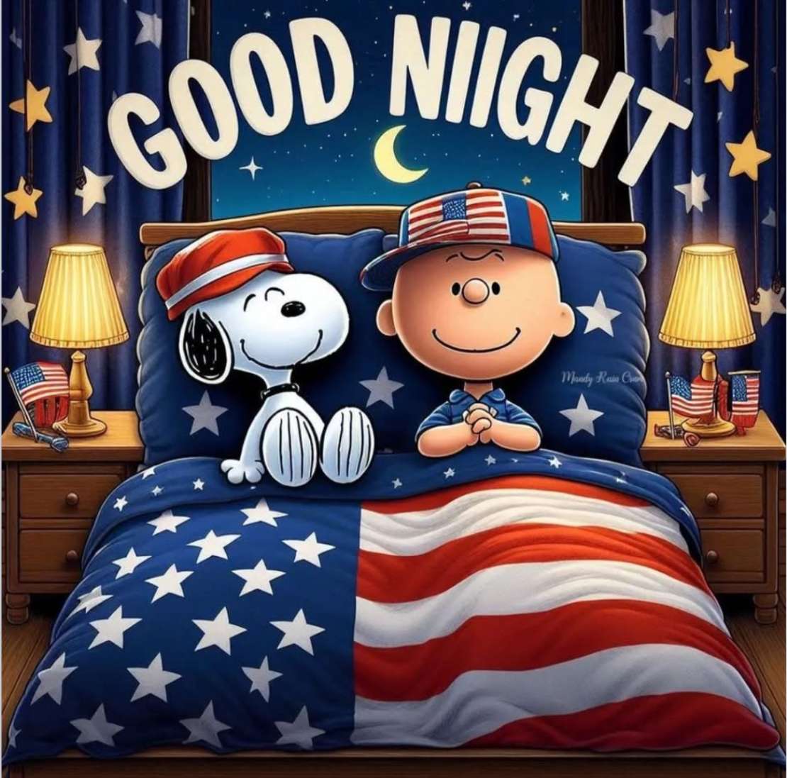 Snoopy i Chuck mówią dobranoc. puzzle online