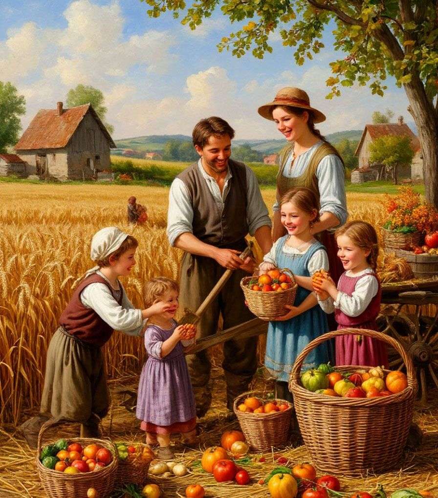 Toute la famille recueille la récolte puzzle en ligne