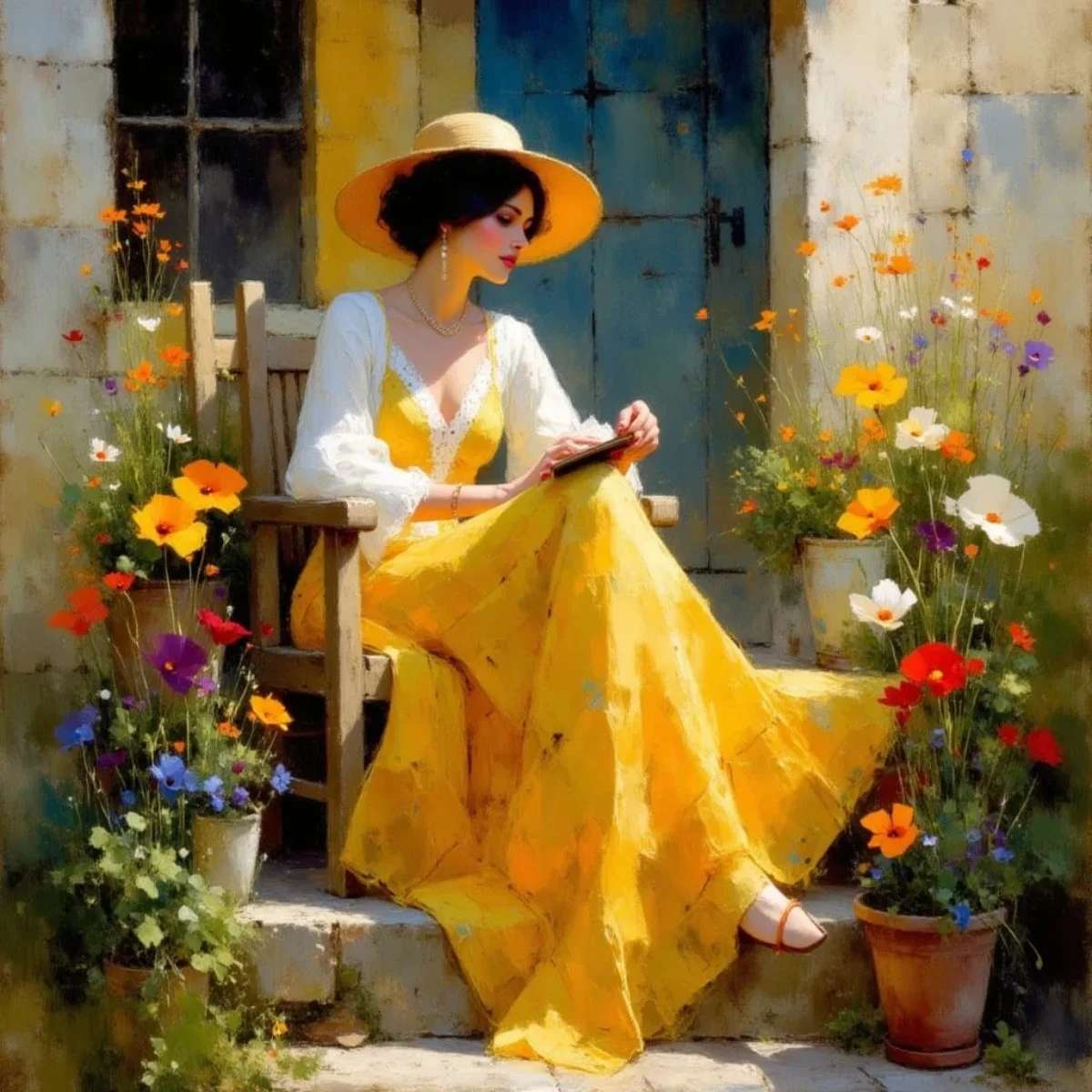 Une femme dans une robe jaune puzzle en ligne