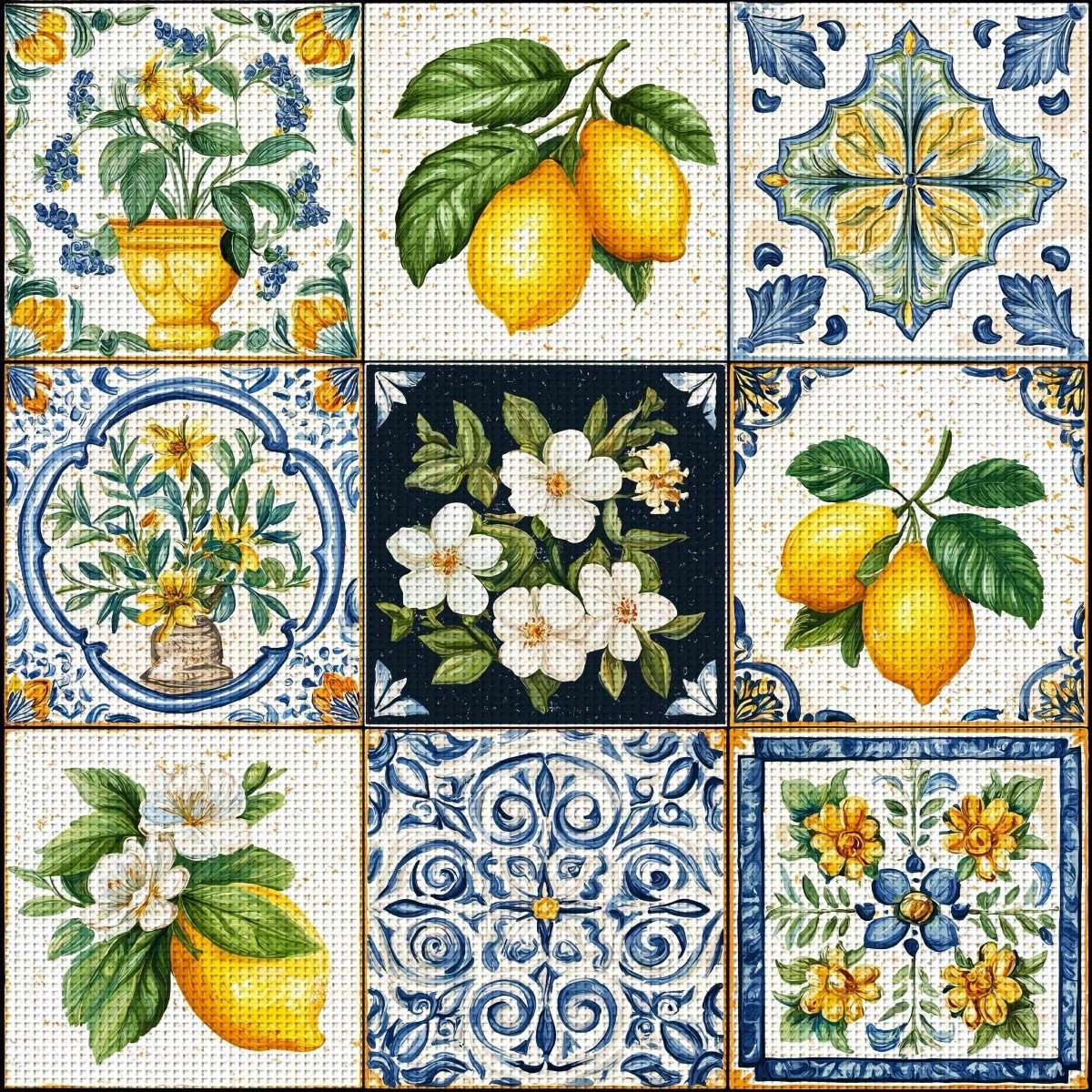Telhas com desenhos florais e frutados puzzle online