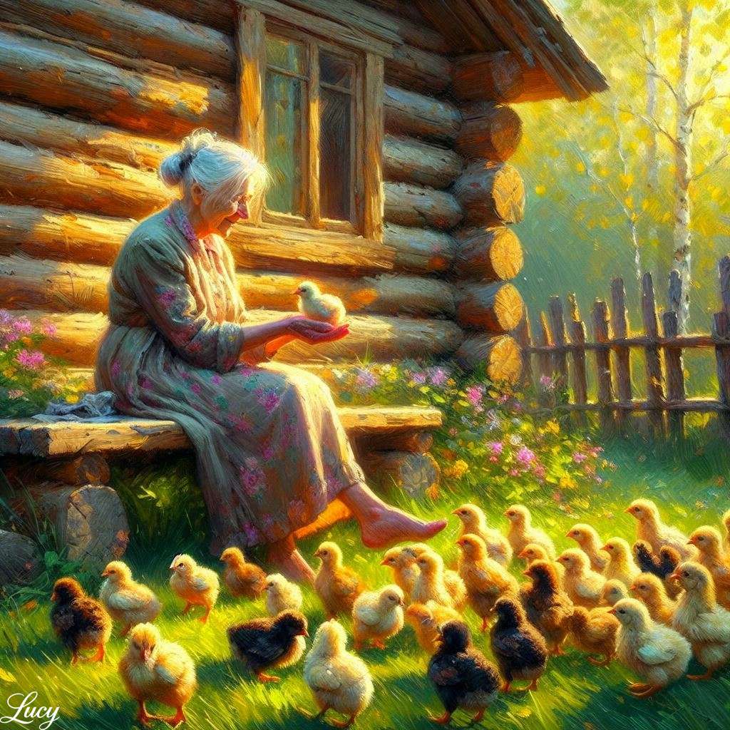 Kobieta siedzi spokojnie na rustykalnej drewnianej ławce puzzle online