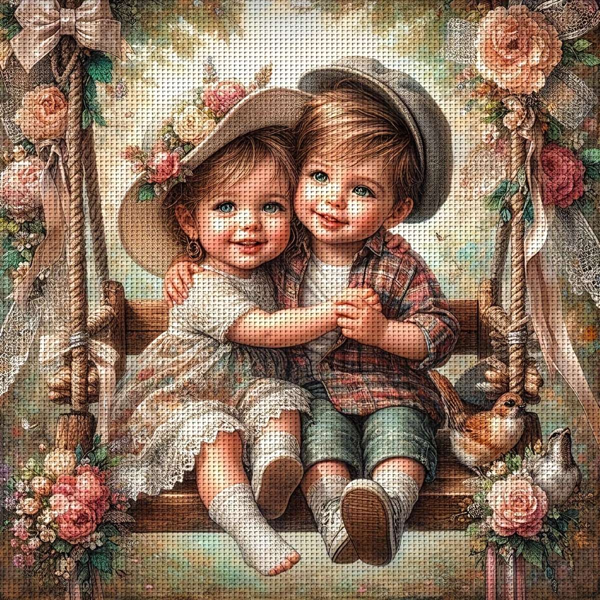 dwoje dzieci na huśtawce puzzle online