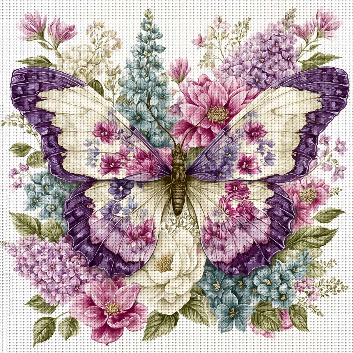 motyl i kwiaty - obrazek vintage puzzle online