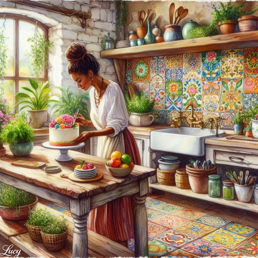 La donna decora una torta puzzle online