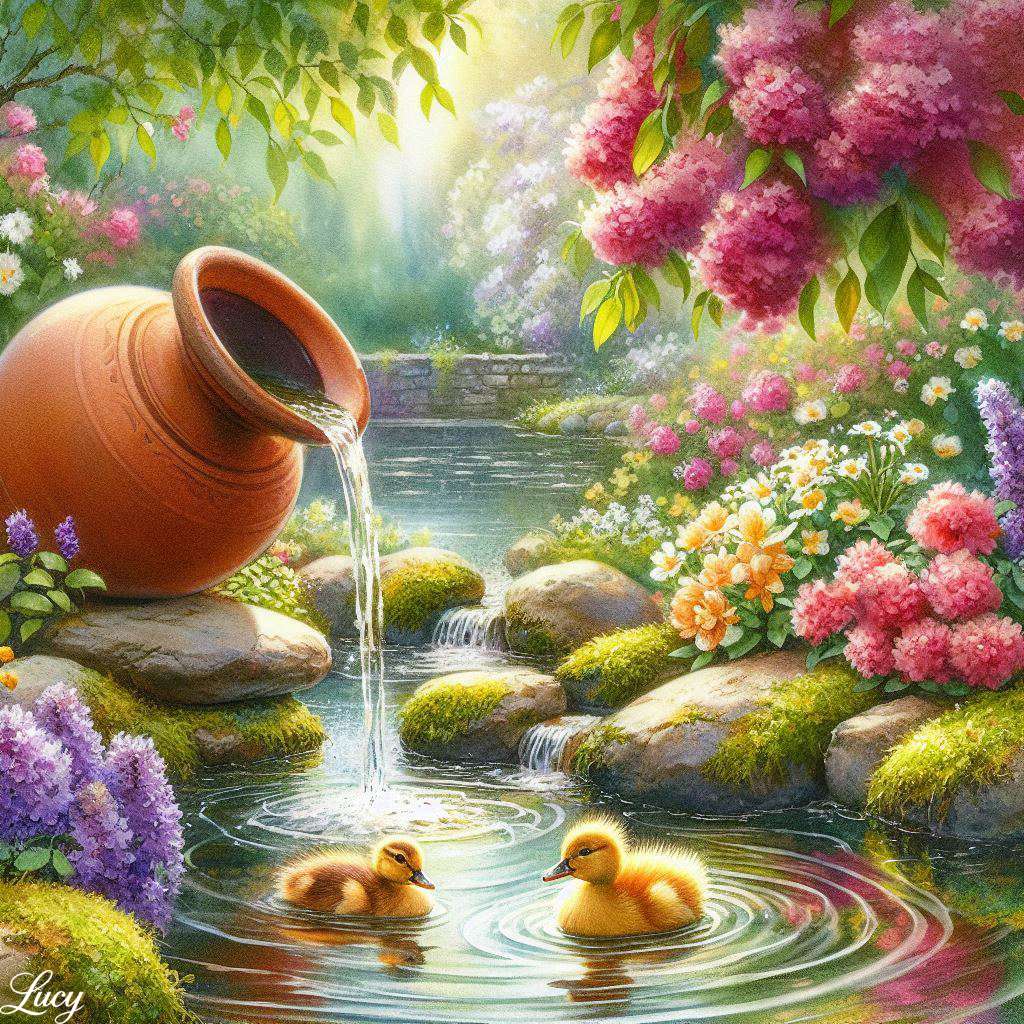 Une grande cruche en terre cuite versant doucement de l'eau puzzle en ligne