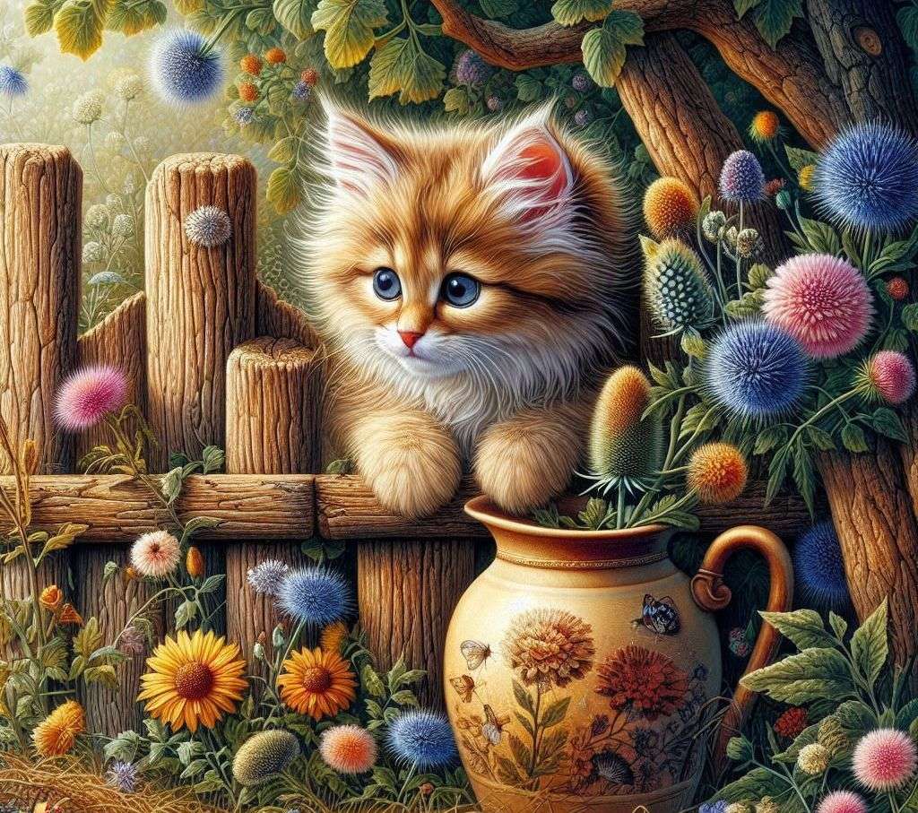 Un petit chaton dans le jardin puzzle en ligne