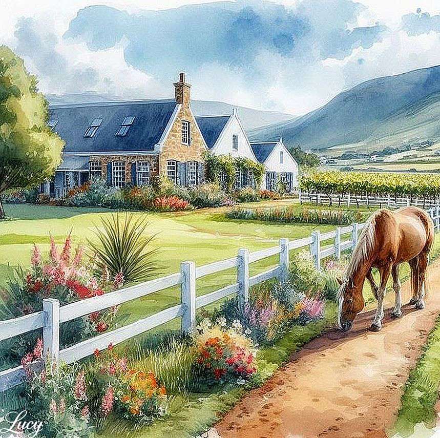 Ranch avec une clôture blanche puzzle en ligne