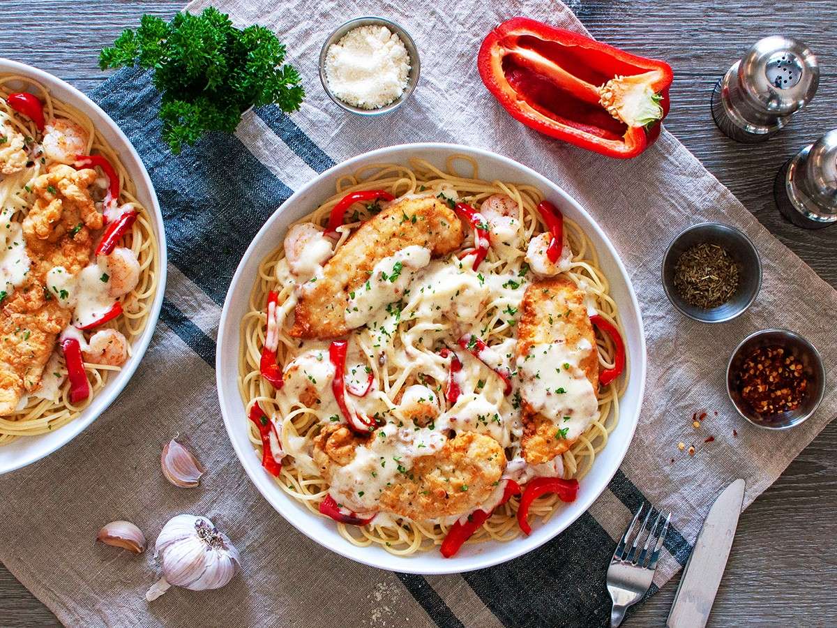Kurczak i krewetki Carbonara puzzle online