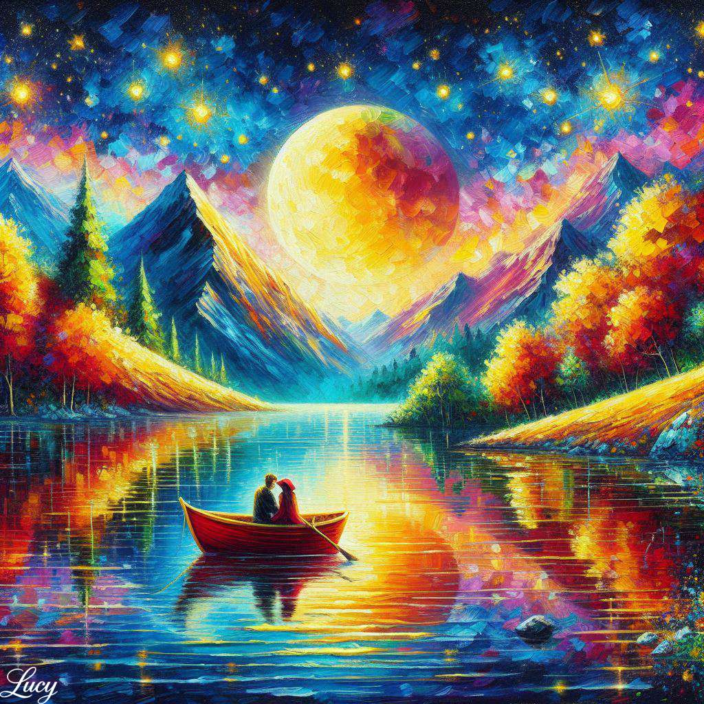 Para siedząca w małej czerwonej łodzi puzzle online