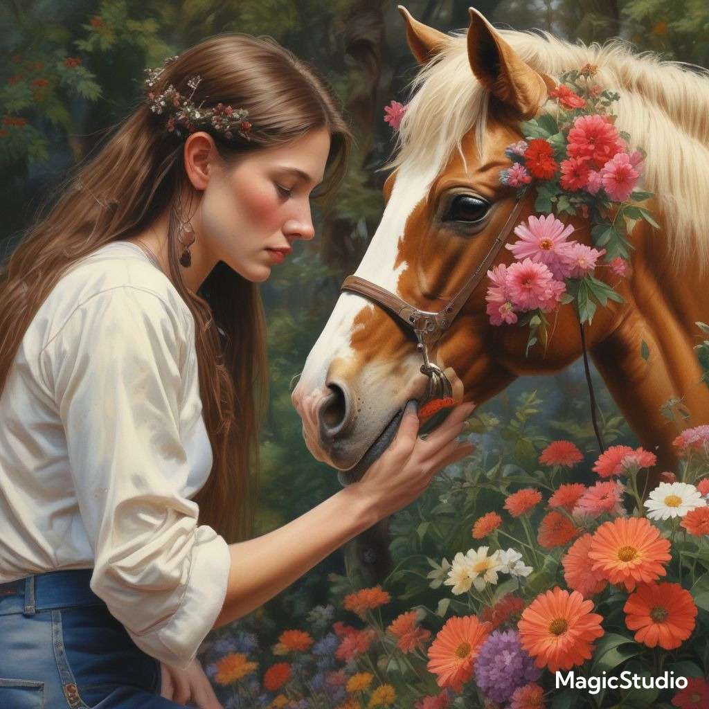 Femme et beau cheval puzzle en ligne