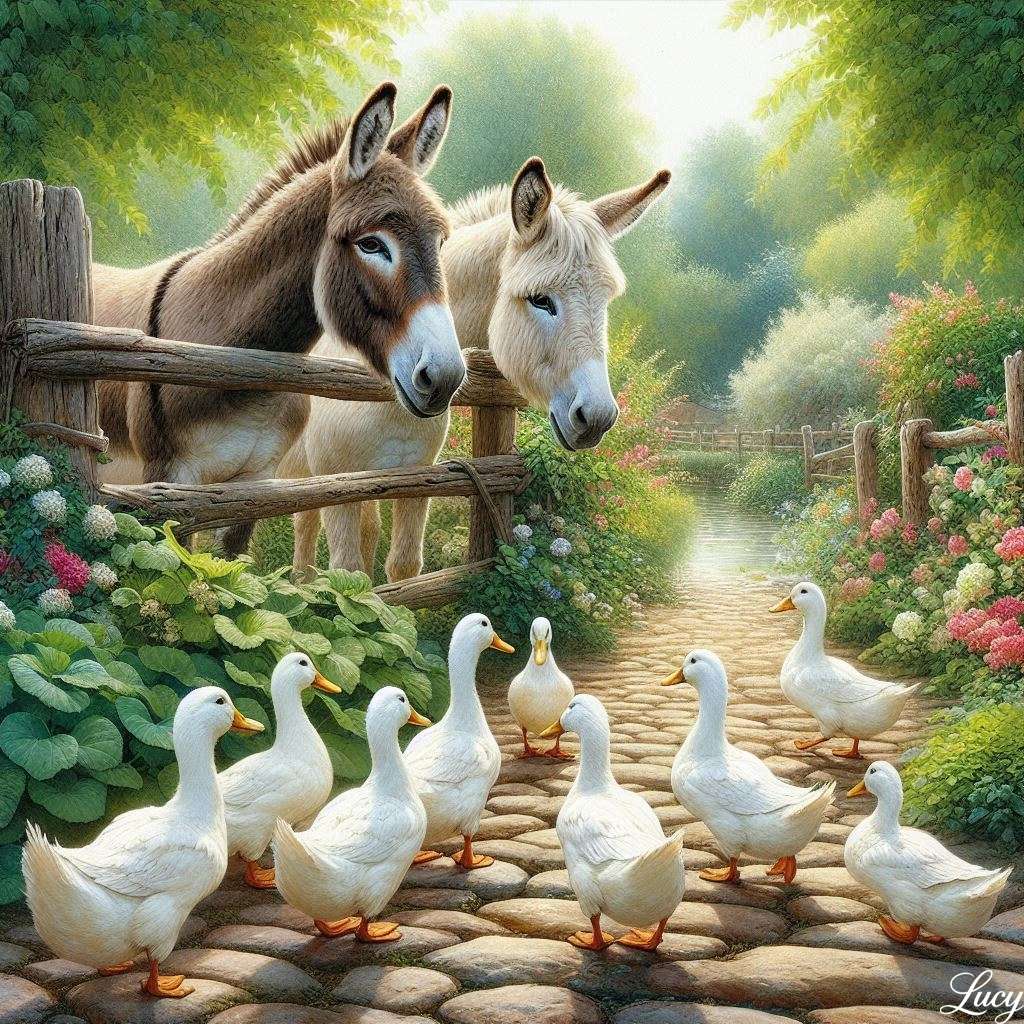 Ânes et canards blancs puzzle en ligne