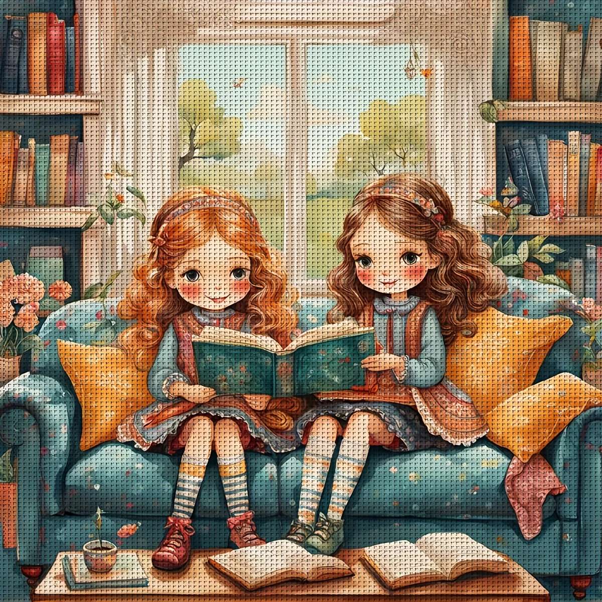 koleżanki czytają wspólnie książkę puzzle online