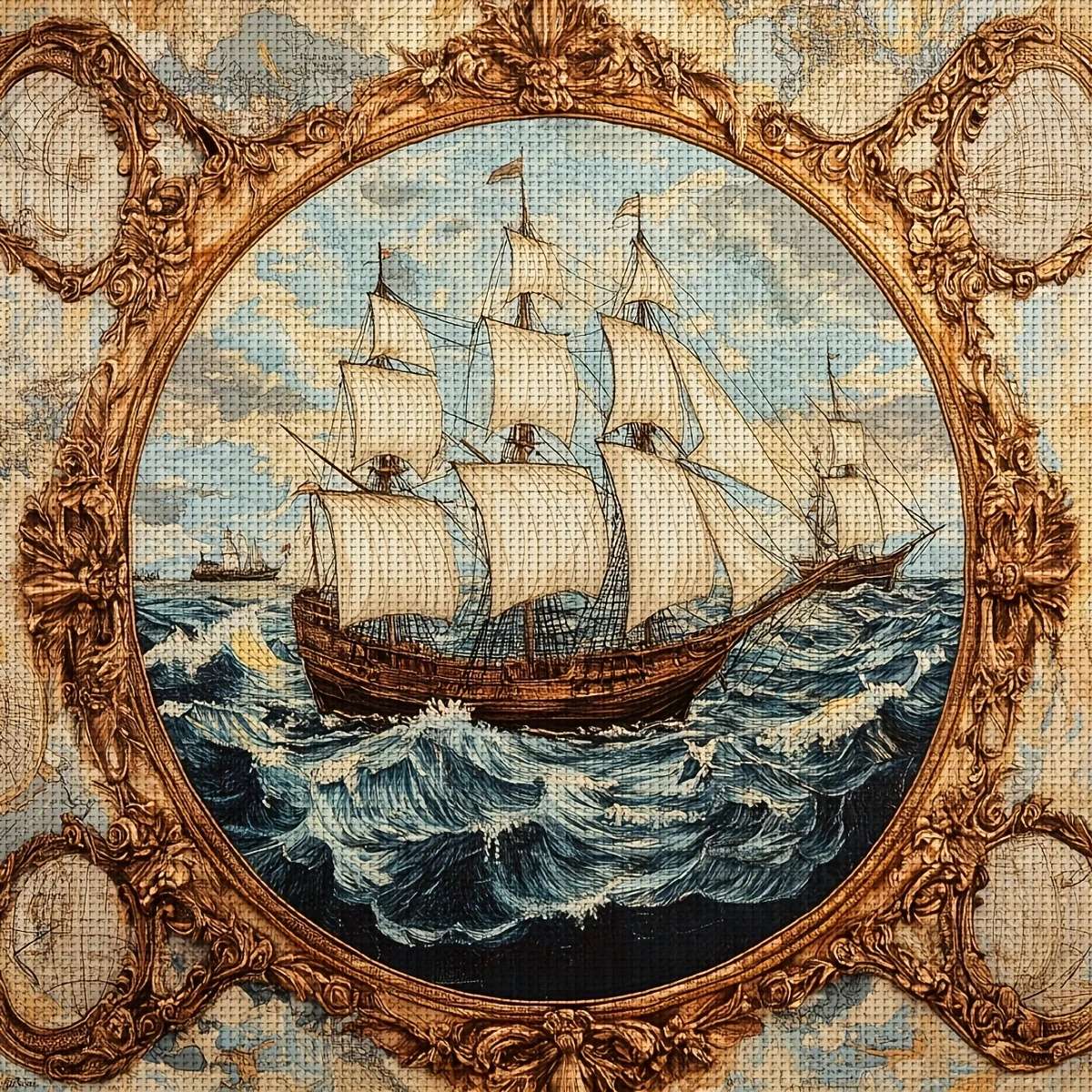 żaglowiec na wzburzonym morzu puzzle online