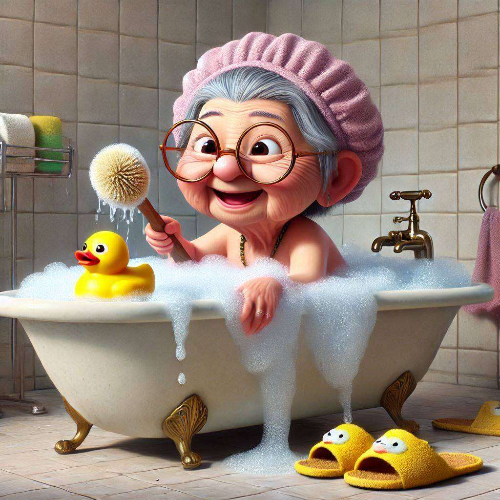 Sit in the tub with grandma and play duck. jigsaw puzzle online
