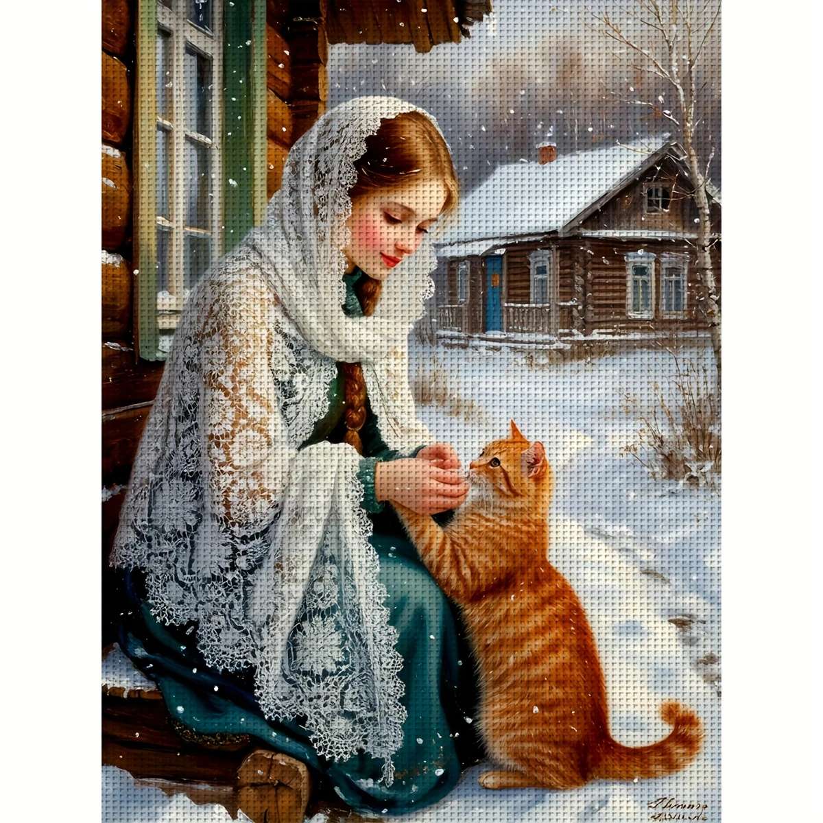 Een vrouw die met een kat speelt legpuzzel online
