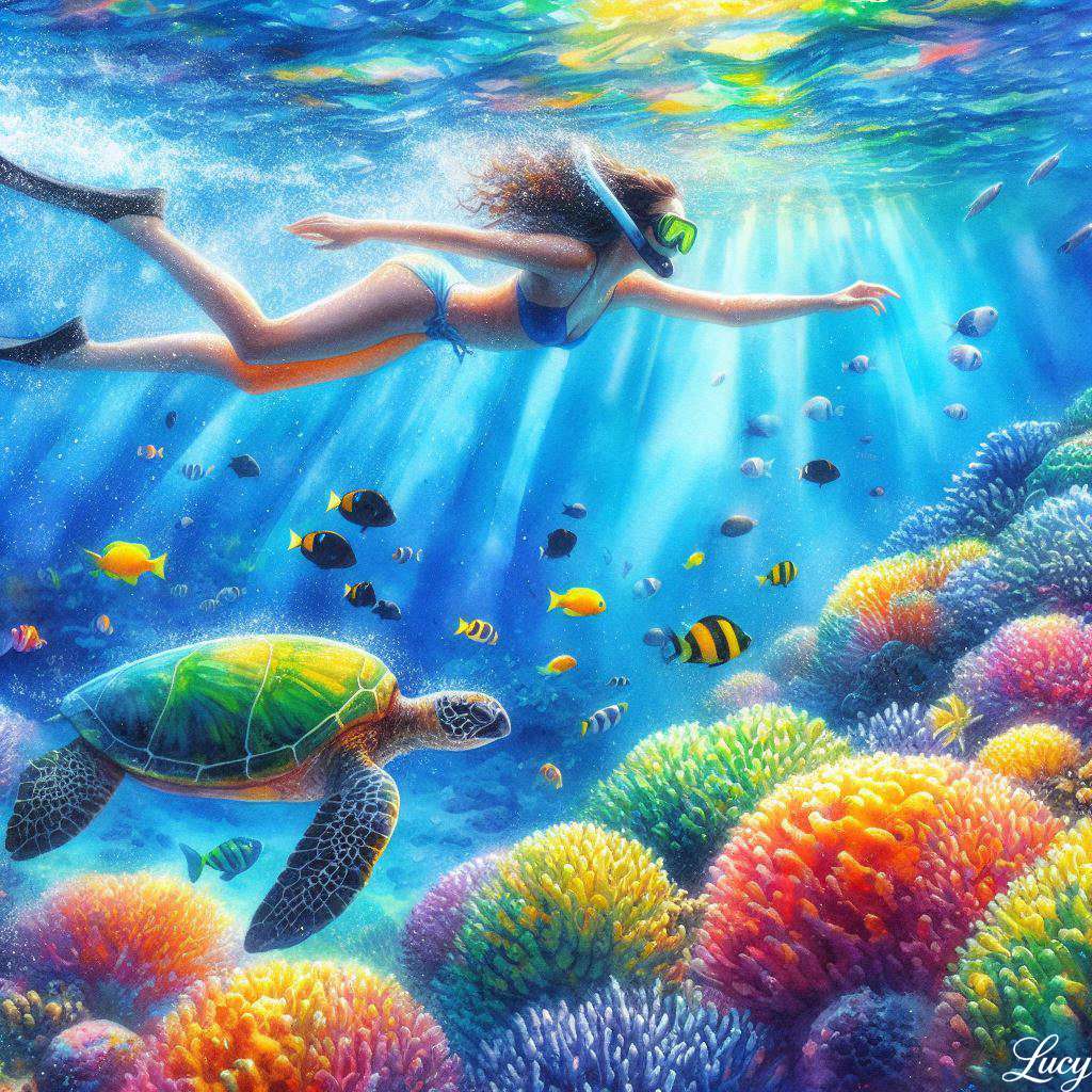 Snorkeler w wodzie tropikalnej puzzle online