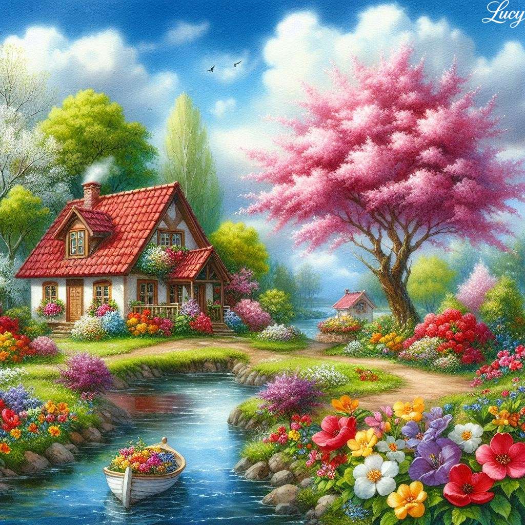 Przytulny domek na czerwono dach puzzle online