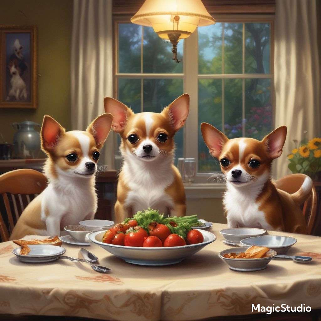 Chihuahuas podczas lunchu puzzle online