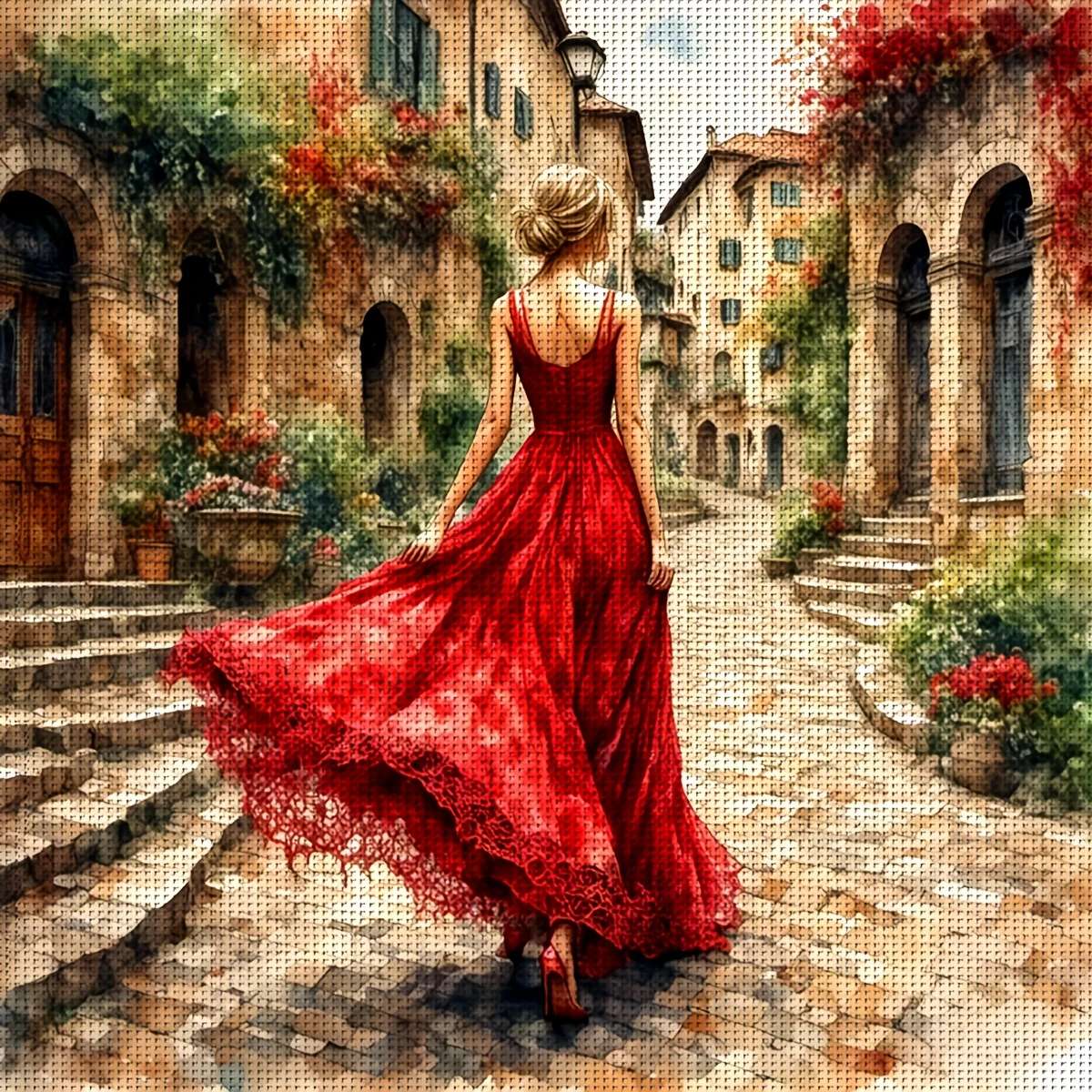 kobieta w czerwonej sukni puzzle online