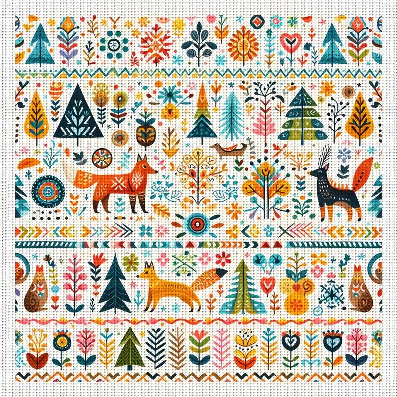 kolorowe szlaczki z choinkami i zwierzętami puzzle online