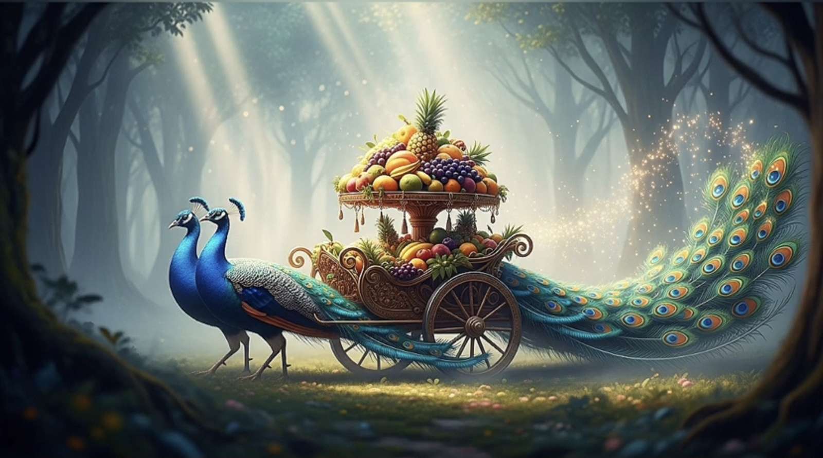 2 dumne pawie w Magic Forest. puzzle online