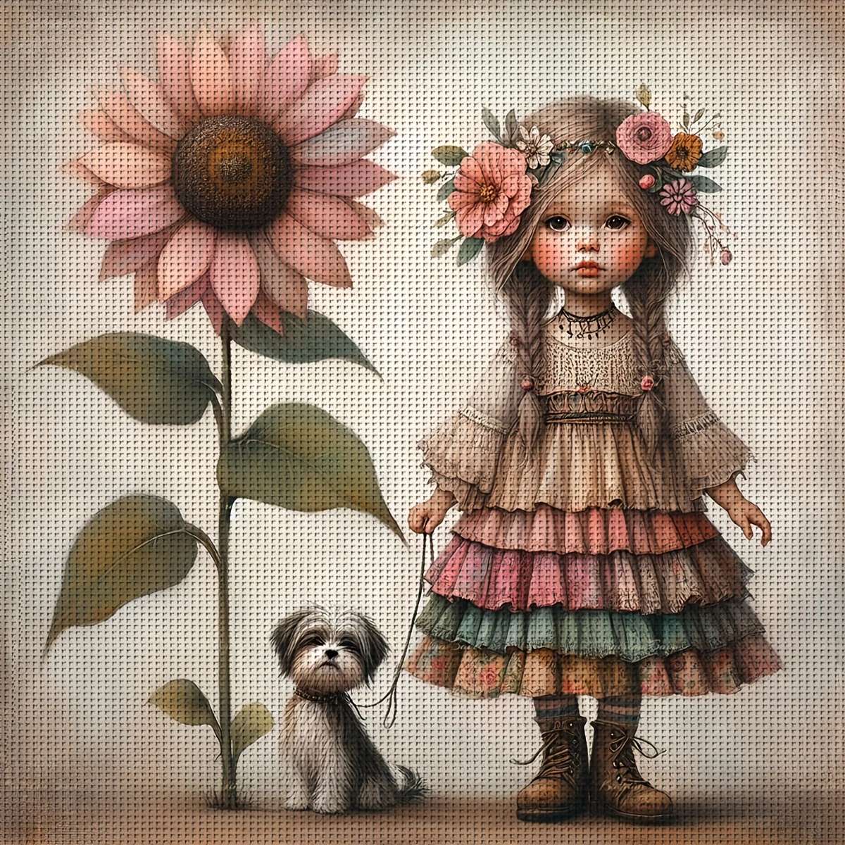 girl, flower and dog jigsaw puzzle online