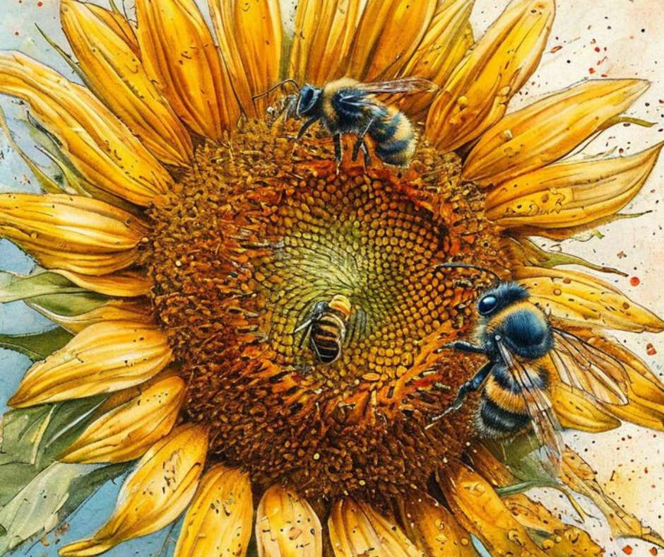 Pszczoły miodne i słonecznik puzzle online