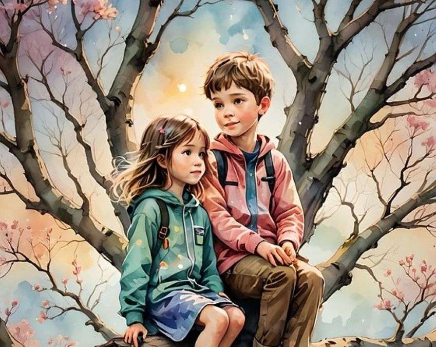 Siostra i brat na drzewie puzzle online