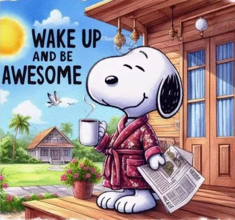 Snoopy cumprimenta o sol da manhã com um sorriso. quebra-cabeças online